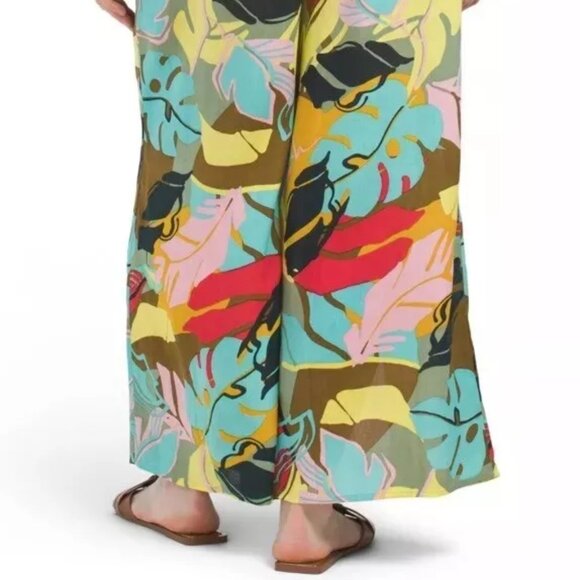 True Destinations Multi-Color Tropical Palazzo Wide Leg Pants - M - Worn 1 Time - Picture 2 of 14